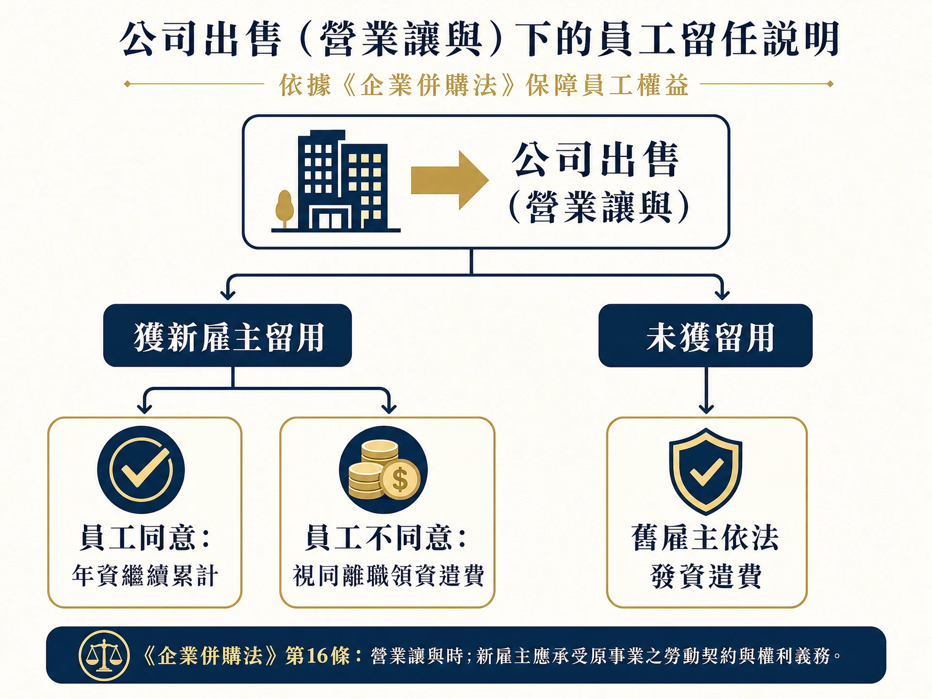 公司出售時員工留用與資遣流程圖