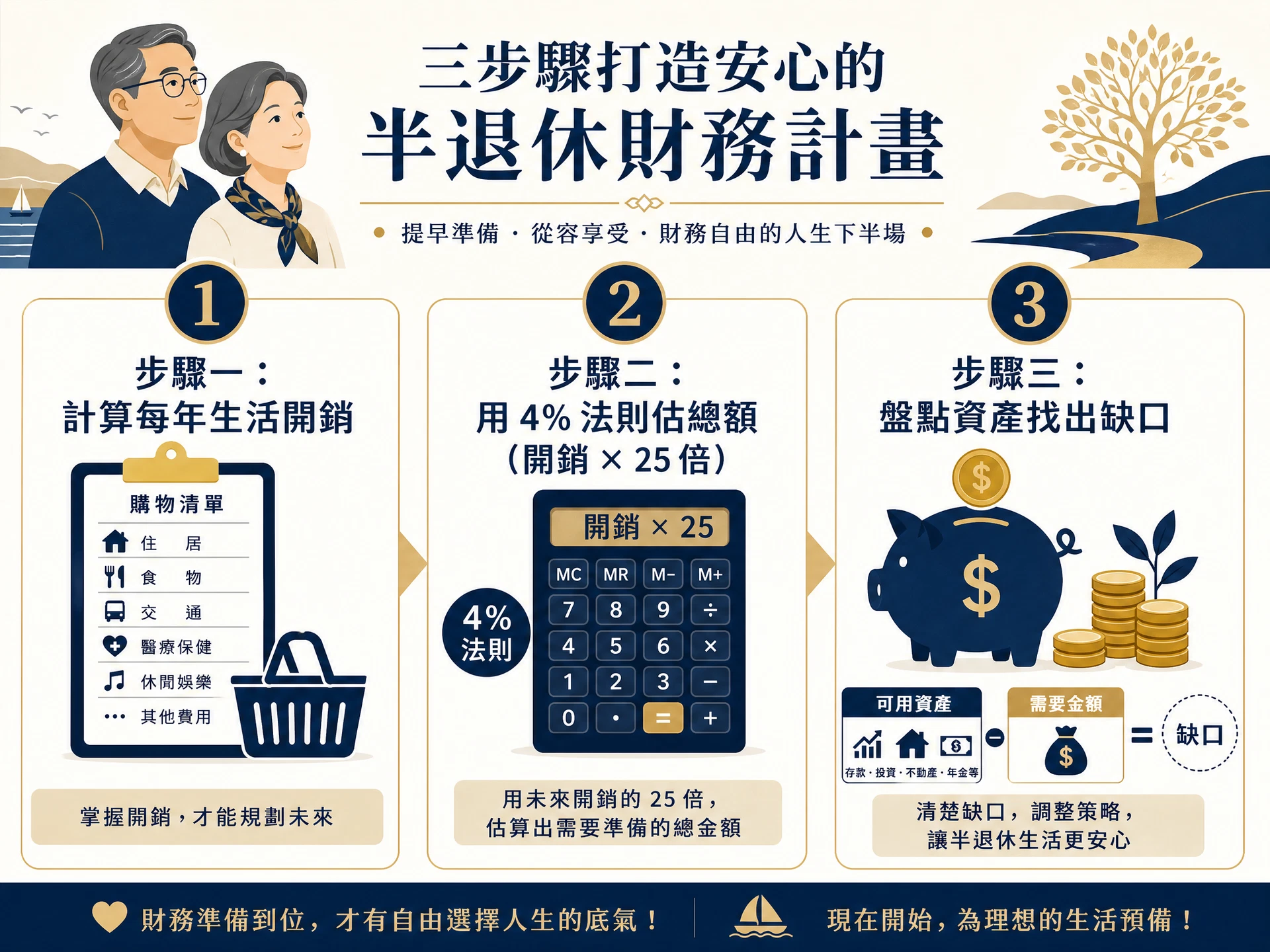 半退休財務規劃三步驟:計算開銷、盤點資產、創造現金流