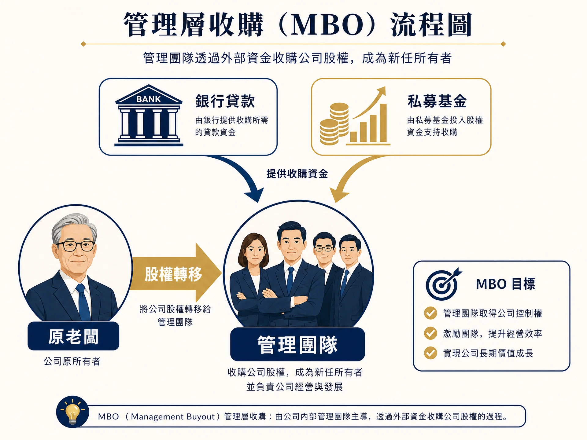 MBO 管理層收購流程圖:從評估、融資到股權轉移